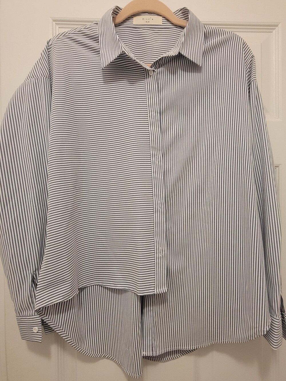 NWOT Elodie Asymmetrical Mixed-Stripe Oversized Button-Down Shirt